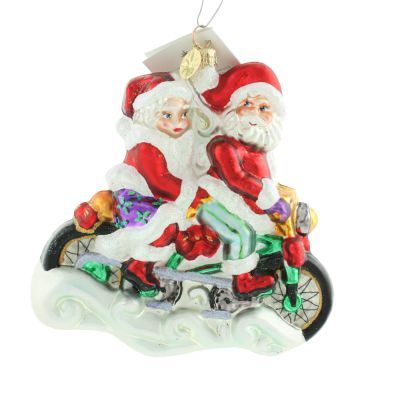 New Christopher Radko Rare Tandem Claus Mrs Santa Riding Motorcycle 