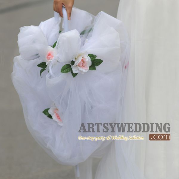 Unique Fantasy Tulle 3D Flowers Beach Outdoor Wedding Parasol Umbrella 