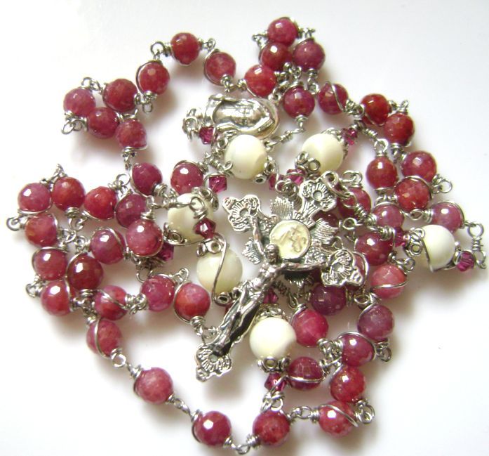 SO Beautiful STERLING 925 SILVER UNDOUBTED RUBY ROSARY  