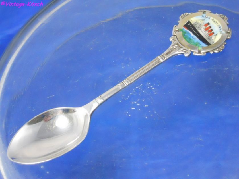 RMS AQUITANIA STERLING SILVER ENAMEL SPOON 1929  