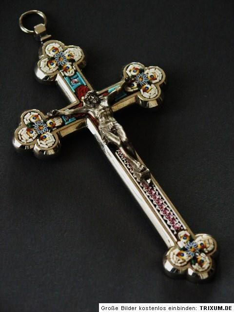 ANTIQUE KRUZIFIX MICRO MOSAIC CROSS CRUCIFIX  