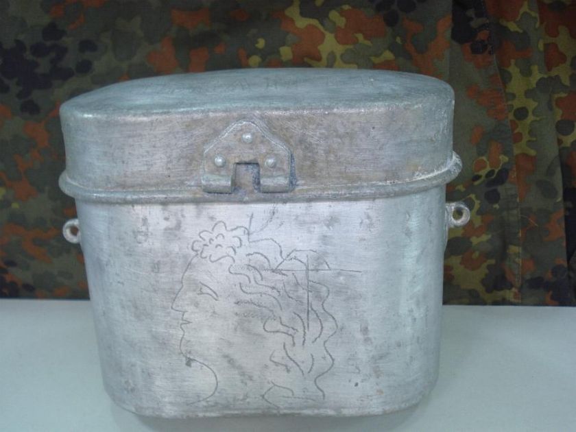 WWI ITALIAN ALUMINUM MESS KIT w/TRENCH ART GRAFFITI  