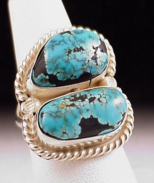 Southwestern Sterling Silver Double Turquoise Ring  