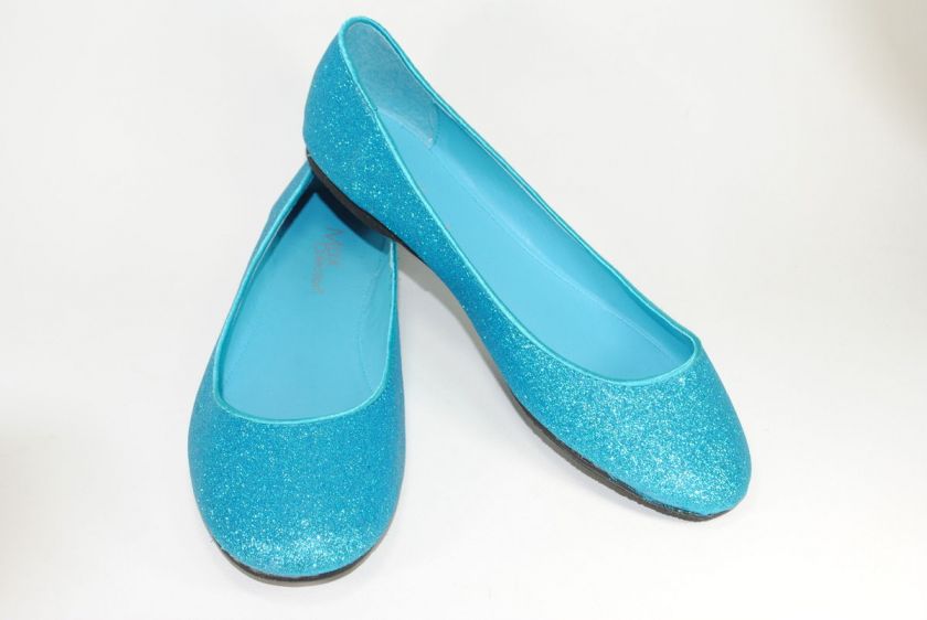   WOMENS  GLITTER  COMFY BALLET FLAT SHOES TURQUOISE COLOR  