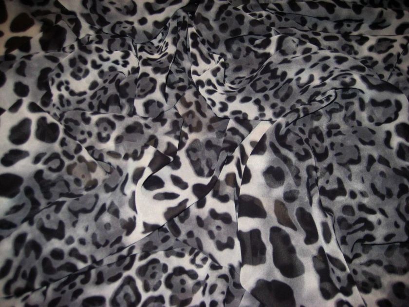 SILVER/ASH/BLACK LEOPARD/CHEETAH ANIMAL PRINT CHIFFON FABRIC 58 W BTY 