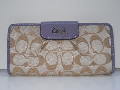 NEW AUTH Coach Ashley Light Khaki & Lilac SIG Sateen Slim Envelope 