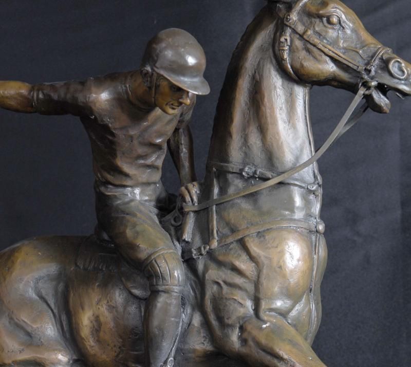 English Bronze Polo Player Horse Jockey Statue  