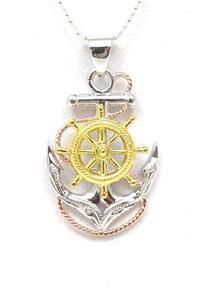 SILVER 925 TRICOLOR SCROLL ANCHOR OF HOPE SHIP WHEEL  