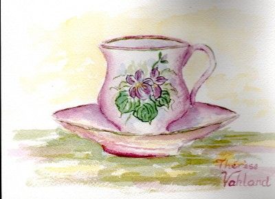 Watercolour Painting, Vintage Cup & Saucer Original  