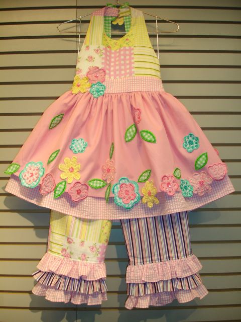   Boutique Design ENGLISH GARDEN Dress & Pants Set 5 6 7 Hand made