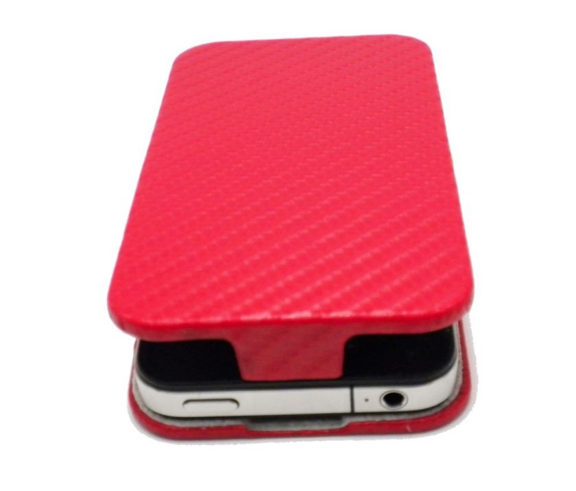 iPhone4, 4S Flip Case Red Carbon Fiber Design fits Verizon, Sprint 