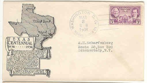 1936 First Day Cover Cachet Texas Centennial  