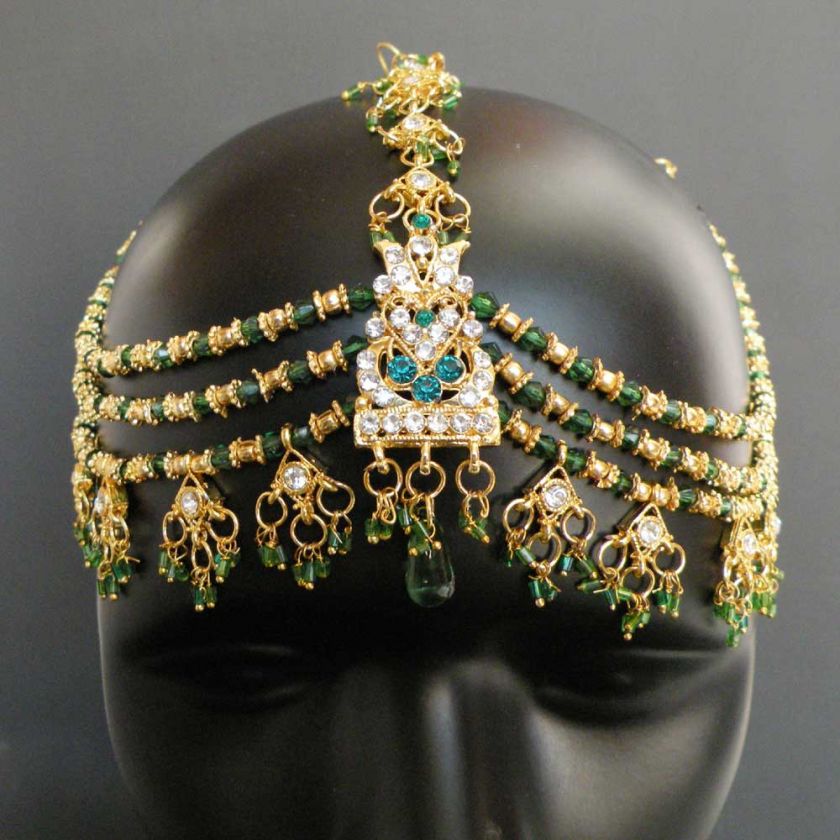   COSTUME JEWELRY GOLD FINISH CZ~KUNDAN FOREHEAD TIKKA GYPSY STYLE KJ51