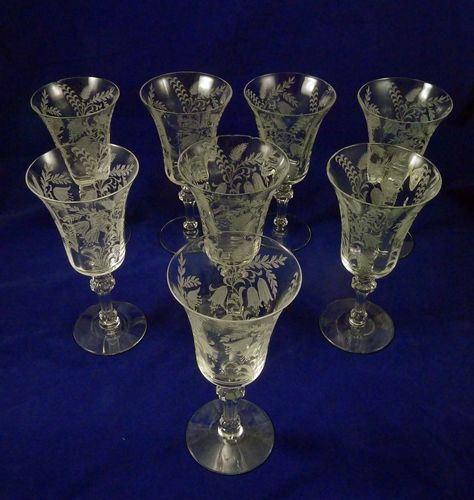 Vintage TIFFIN Water Goblet FUCHSIA PATTERN Etch CRYSTAL Elegant Glass