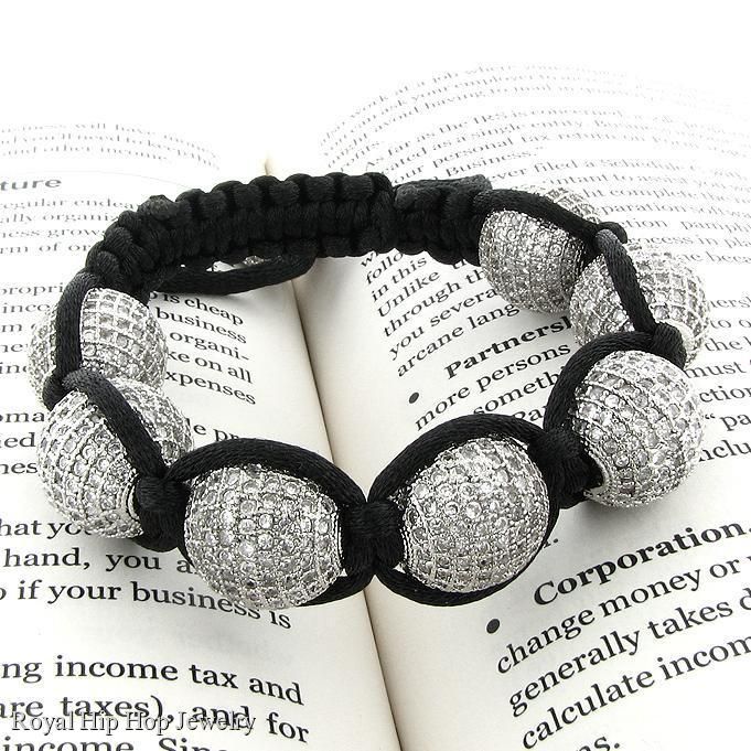 XXL MENS 17mm LAB DIAMONDS PLATINUM SHAMBALLA BRACELET  