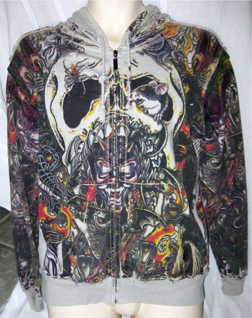 BCE TATTOO HOODIE Jacket Mens S Small Skull  