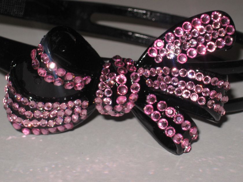 NEW PINK Rhinestones Beaded Double Bow Headband  