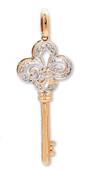 ADORABLE NEW Diamonds KEY Pendant 14k Yellow GOLD  