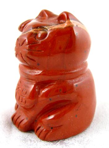 Red Koi Fish Jasper Carved Maneki Neko Lucky Cat Cats  