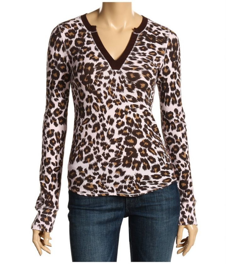 Lucky Brand Pink Animal Print Thermal Shirt Top XS $59  