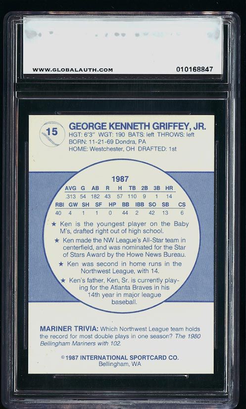 1987 Bellingham Mariners Ken Griffey Jr. ROOKIE #15 GAI 9.5 GEM MINT 