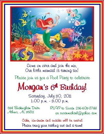 The Little Mermaid Birthday Invitations ~ Style #1  