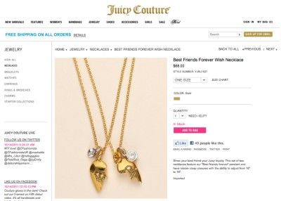 Auth Juicy Couture Best Friends Forever NECKLACE New WITHOUT BOX $68 