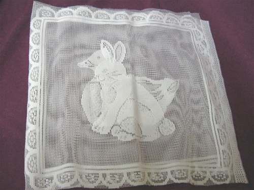 EASTER LACE PILLOW PANEL ~ BOTH SIDES ~ BUNNY RABBIT AND DUCK  