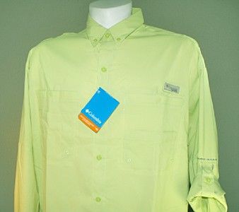 nwt columbia sportswear pfg l g ls light lime tamiami ii upf 40 