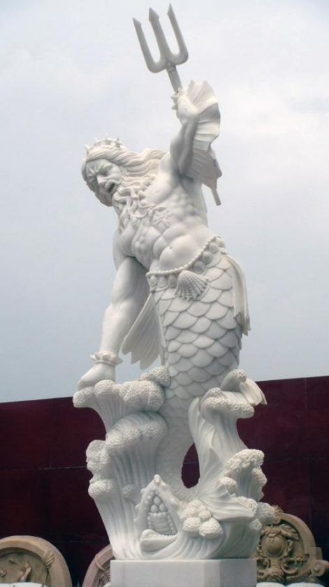 Marble Statue of Neptune or Poseidon, all hand carved  