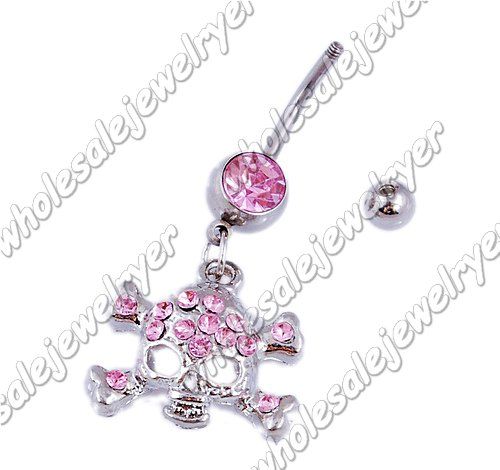 Wholesale 12pcs skull rhinestone&316L belly rings  