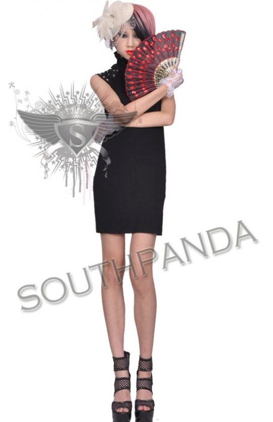 SC175 Black Stud Gothic Dress Punk Rock Rivet Top  