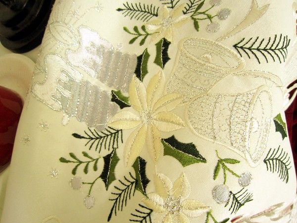 Christmas Candles, Poinsettias Embroidered square Tablecloth  