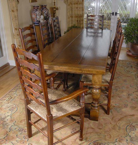 ENGLISH FARMHOUSE REFECTORY TABLE & 8 LADDERBACK CHAIRS  