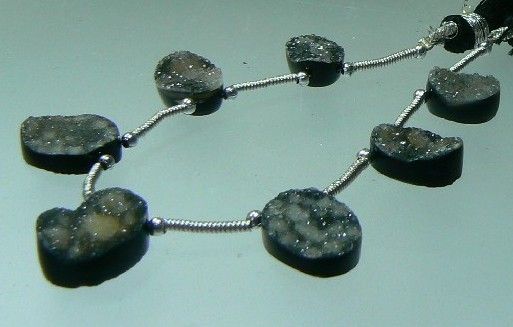 RARE DRUZY DRUSY BOTSWANA BLACK AGATE BRIOLETTE BEADS  