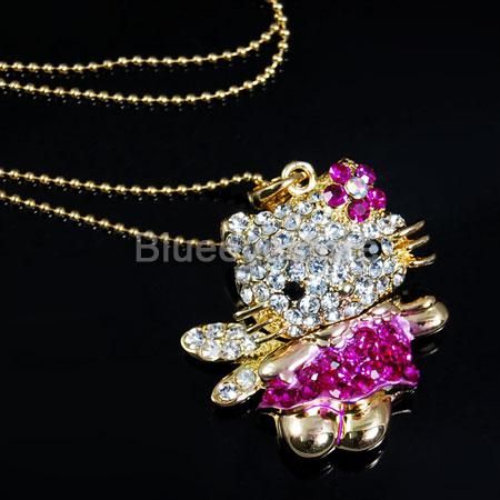 Fashion Crystals Lovely HelloKitty Necklace Jewelry Swe  