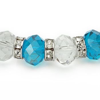 Faceted Crystal Bead & CZ Stretch Bracelet Blue & Clear  