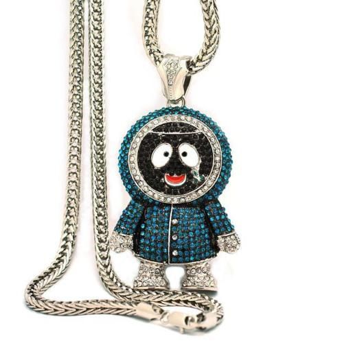 SILVER BLUE BRICK SQUAD ESKIMO PENDANT CHAIN NECKLACE  