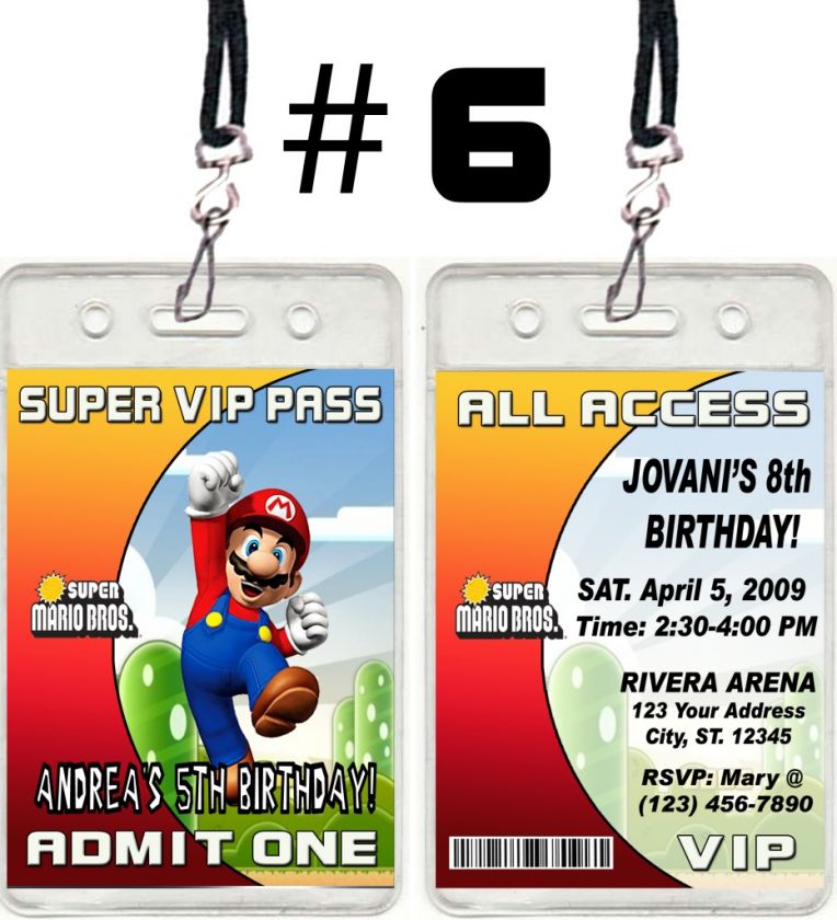 SUPER MARIO BROS GALAXY KART BIRTHDAY PARTY INVITATIONS VIP PASSES AND 