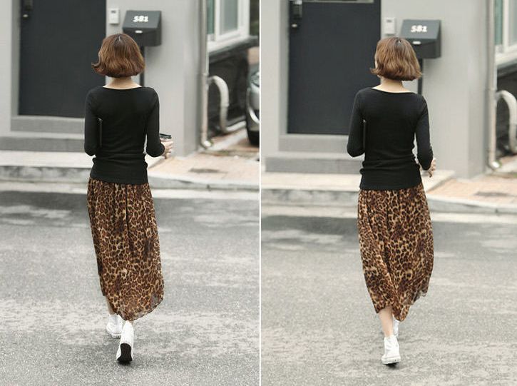 Womens Leopard Print BOHEMIA Maxi Long Sun Dresses Skirts Pleated 