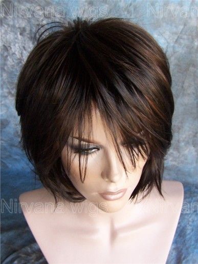 Brown w Auburn highlights Layered Women Short Flip Wig  