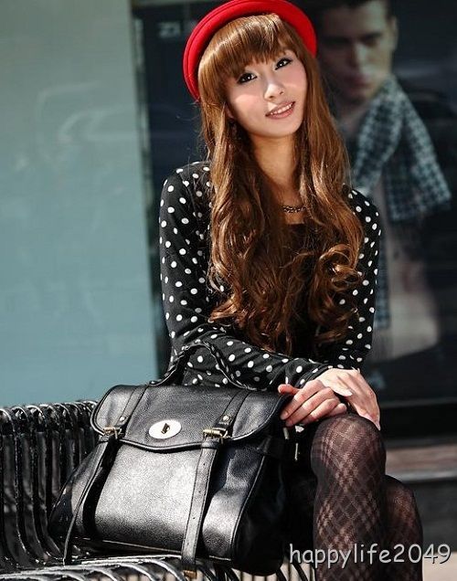   Leather Handbag Shoulder Bag Women Student School Black Brown  