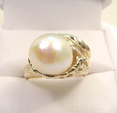 SOUTH SEA PEARL 10 mm VINTAGE STULLER 14K GOLD RING  