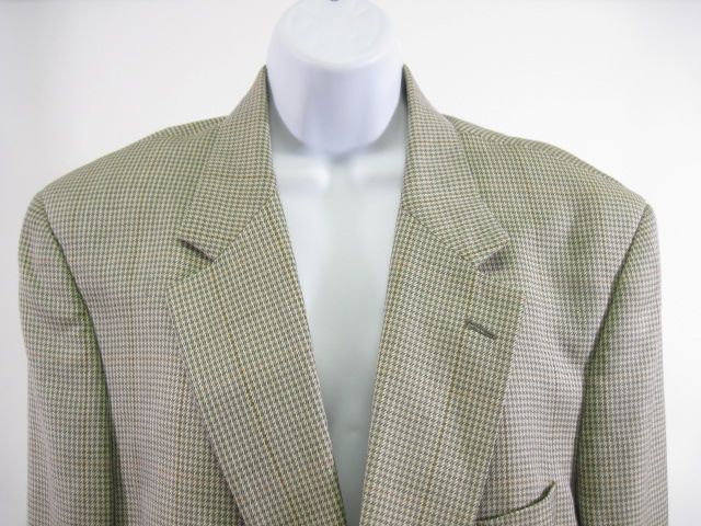 BURBERRYS Beige Green Silk Houndstooth Blazer Jacket L  