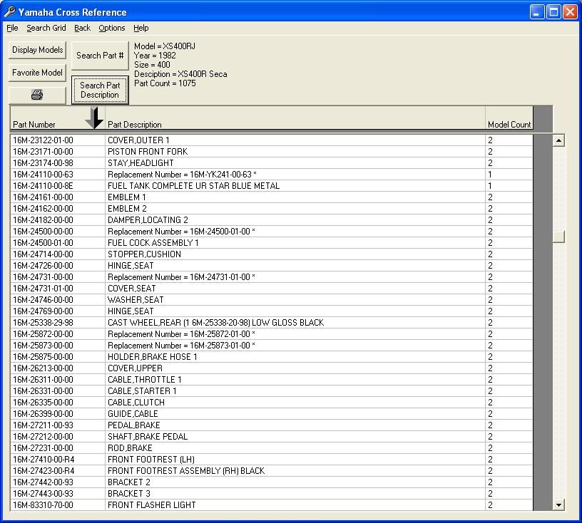 Yamaha Motorcycle Spares Parts Cross Ref Manual DL  