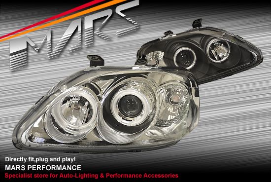 CCFL Angel Eyes Projector Head Lights Honda CIVIC 96 98  