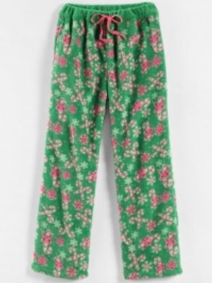 Girls Green Fleece Candy Cane Sleep Pants Pajamas PJS  
