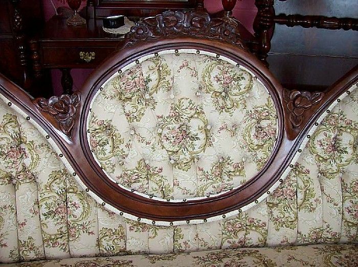 VICTORIAN SOFA SETTEE CARVED ROSES OUTSTANDING FABRIC  