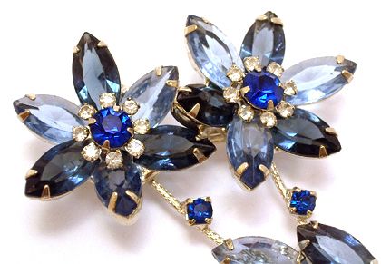 chaton rhinestones silver tone finish sapphire blue navette prong set 