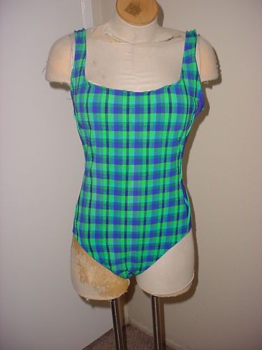 CHEROKEE BLUE & GREEN PLAID ONE PIECE SWIMSUIT SIZE XL  
